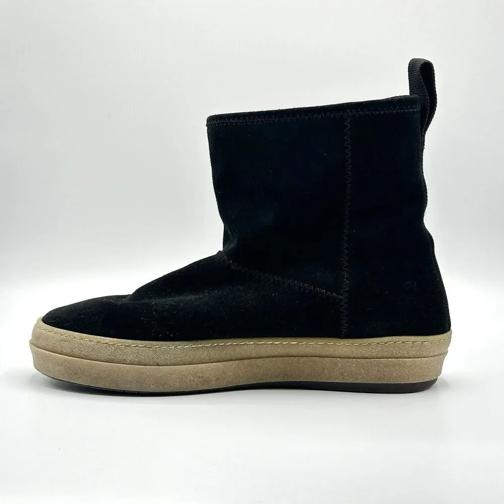 James Perse Shearling Easy Pull On Boots Womens Size 10 Black Suede Italy